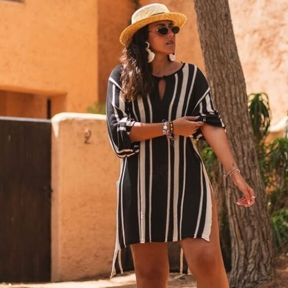 ZARA STRIPED KNIT TUNIC WITH LINEN - Picture 2 of 6